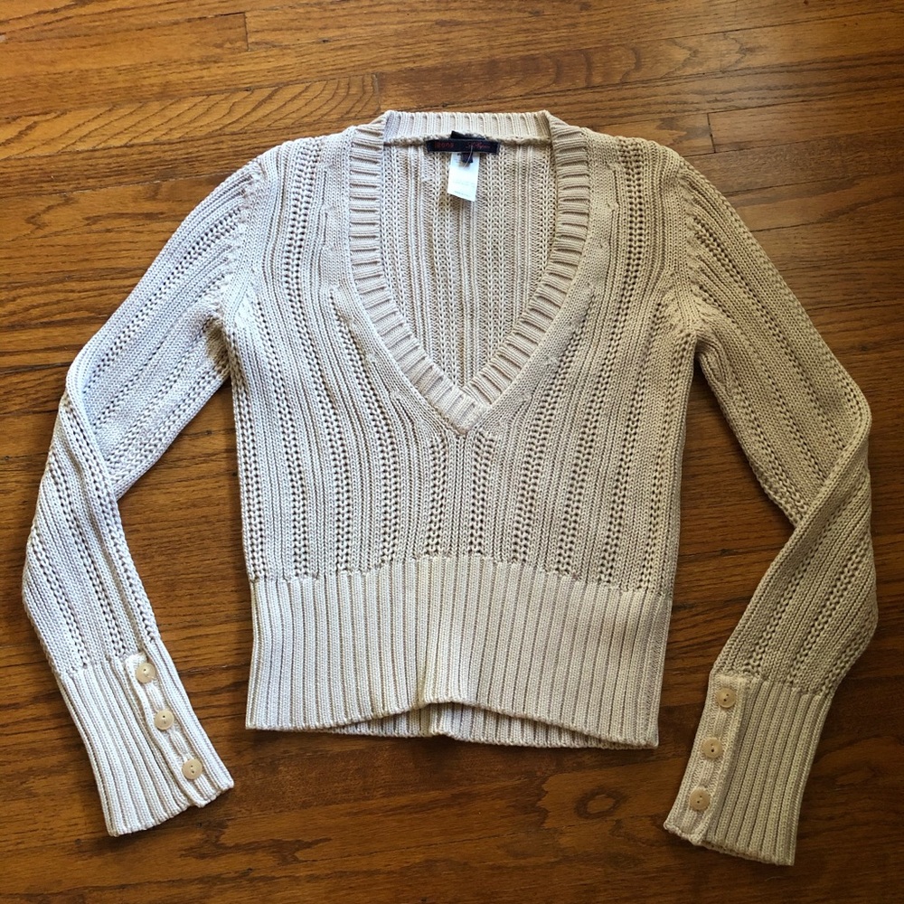 Les Copains Cropped Tan Cotton Sweater